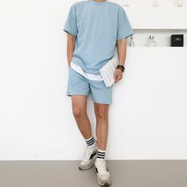 가비진 남성용 여름 상하의 세트 킹 스판 반팔 스판밴딩 반바지 상하의 세트