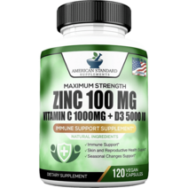 아메리칸 스탠다드 아연 100mg 비타민C 1000mg 비타민D3 5000IU 비건 캡슐, 상품