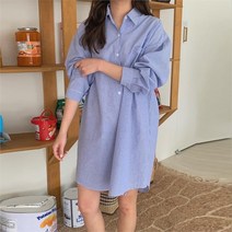 벨르 BELLE BELLE 여성 봄 줄무늬 스트라이프 롱 셔츠 원피스 (8253679)