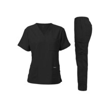 미국발송 Dagacci Medical Uniform 유니 여성 및 남성용 브이넥 슈퍼 스트레치 스크럽 세트 백랍 회색.