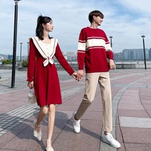 신혼여행 커플룩 허니문 원피스 커플티 휴양지 바캉스 시밀러룩 프랑스 커플 스웨터 연령 감소 네이비 칼라 드레스 가 겨울 올 매치 레드 스웨터 아우터 스웨터
