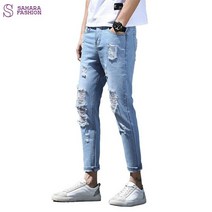 RW6FC806 SAHARA 남자 빅사이즈 연청 데미지 난스판 데님 청바지 남성 보세옷 팬츠