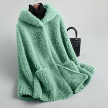 솔리드 긴 소매 캐주얼 양 털 깎기 자 켓 여성 정품 양모 Outwear 숙 녀 후드 진짜 모피 코트 X794