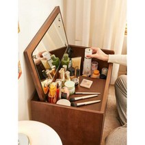 원목 좌식 화장대 거울 미니 접이식 서랍장 간이, 원목색