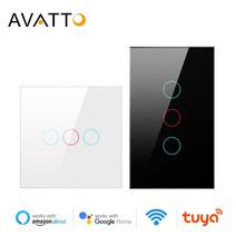 avatto tuya wifi 스마트 조명 스위치(luxuray 유리 패널 포함) 터치 센서 스마트 벽 스위치 alexa와 음성 작업 Google 홈, 하얀, 2갱, 미국 표준