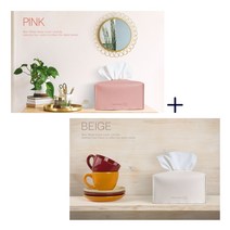 블루웨일 가죽 티슈커버 1P 또는 2P, 핑크 + 베이지 2P