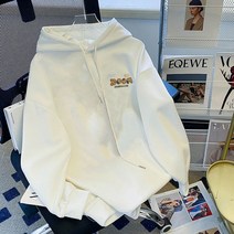 루즈핏 후드티 200 근 심플 이니셜 플라워 프린팅 후드맨투맨 여성 겨울 타입 화이트 BF 키치한 상의 4997846312, M(건의 80-100 근 ), 3661 후드맨투맨 화이트 얇은