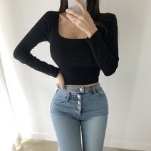 1+1 베이직 기본 스퀘어넥 크롭 긴팔 티셔츠 6컬러