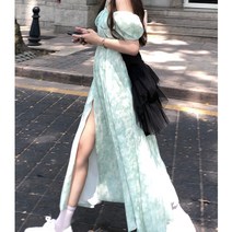 KORELAN 푸른 숲 속으로 새로운 스타일이 물들다~ 여름에는 허리가 매력적인 슬릿 오프숄더 홀터 원피스 무릎까지 오는 원피스