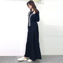 [세인트이브] AR9009 허리밴딩 루즈핏 캉캉 면롱원피스