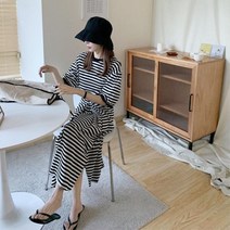 여성 단가라 줄무늬 롱원피스 반팔 랩원피스 단정한원피스 바캉스원피스 하객원피스
