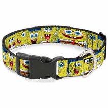 Buckle-Down개 목걸이 플라스틱 클립 스폰지밥 표현 스트라이프 블루 33~45.7cm 너비 3.8cm