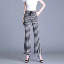 쁘띠꼬모 체크 부츠컷 슬랙스 슬림 밑단 커팅 플레어 팬츠 9부 캐주얼 바지 여성 AMH112082