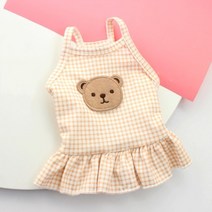 여름에 시원하게 입기 좋은 강아지옷 곰돌이 끈나시 민소매 원피스 드레스 여름옷, 베이지