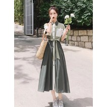 여름 여성 러블리한 A라인 기본핏 반팔 롱 면 셔츠 원피스 여신룩 빅사이즈 77 88