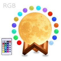 Led 야간 램프 3D 프린터 문 라이트 터치 16 색 책상 원격 제어 RGB 조명 어린이 방 장식 선물 용품, 16 color control, 옵션, 20CM