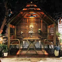 통나무 정자 테라스 조립식 원두막 테이블 바베큐장, 업그레이드된화이트모델+테이블+거즈커튼