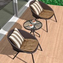 까사미아 디자인 의자 야외 소파 테라스 라운지 루프탑 라탄 카페 체어 암, 2의자 브라운 방석 1 유리티테이블 2쿠션