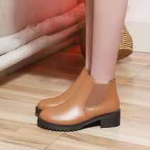 겨울 펑크 부츠 라운드 헤드 토 탄성 밴드 가죽 스터드 두꺼운 미들 힐 첼시 발목 슬립온 플러시