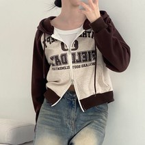[y2k/투웨이/러블리힙] 트렌디 빈티지 감성 스트릿 힙 레터링 프린팅 아방핏 세미 크롭 후드 집업 4color]필더나그랑후드집업