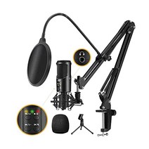 Lamoe USB 팟캐스트 스튜디오 콘덴서 마이크 녹음 마이크 키트 붐 암 사운드 카드 192KHZ/24비트 PC 노래방 유튜브 스트리밍 게이밍용 플러그 앤 플레이 악기