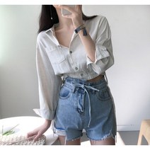 [랜덤플레이] 카라넥 포켓 스트링 크롭 셔츠