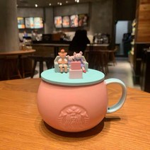 스타벅스 세라믹 머그컵 스푼포함 이쁘고 다양한 컬러 사이렌 머그잔 컵, 핑크피그+커버355ml+스타스푼