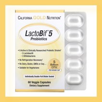 캘리포니아 골드 뉴트리션 락토비프 5 프로바이오틱스 유산균 50억 CFU 베지 캡슐 60개, 1개개