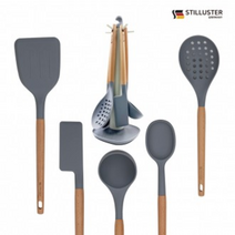 독일수입 친환경 프리미엄 실리콘 조리도구 5p(거치대 포함) / 우드손잡이+ 실리콘