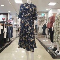 샤트렌(CHATELAINE) 여성 간절기 여름 롱 원피스 허리벨트 플레어 꽃프린트 긴팔 원피스/울산점