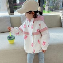 유블리 여아 곰돌이 패턴 후드 재킷 캐주얼 봄 가을 심플 바람막이 UV107084HR 오베어