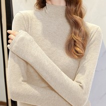 데일로엔 여성용 캐시미어 안감 여성 라운드 반폴라 티셔츠