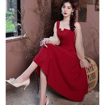 키작은 스커트 권주복 신부 2022 봄가을 클래식 스퀘어넥 이브닝드레스 여성 헵번풍 고퀄리티 감각 치마 3900659152, M, 와인색