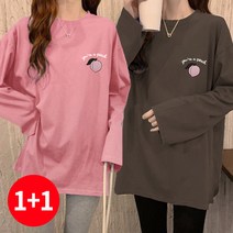 주디앤 여성 복숭아 오버핏 긴팔 티셔츠 2P