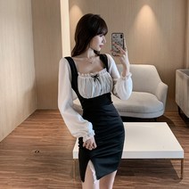 프렌치 원피스 인싸템 아나운서 복장 여성 클래식 스퀘어넥 하인 유니폼 슬림 힙랩 페이크투피스 1163658709