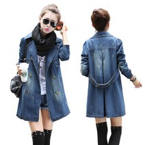 JUSTFEELING 4xl까지 허리벨트 데님자켓 코트 슬림핏 여성코트 봄가을신상 스터치 하프 청자켓 재킷 잠바