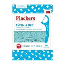 Plackers 트윈 라인 치실 쿨 민트 향 듀얼 액션 시스템 간편한 보관 슈퍼 터플로스 2X 더 클린 75개, 75개(1팩)