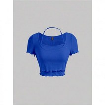 상추 옷단 골지 니트 티