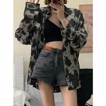 나염 체인 장식 체크셔츠 타이다이 패턴 밀리터리룩 남녀공용 빅사이즈 폴리 루즈핏 여름 가을 반팔 남방