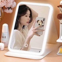 원형 LED화장대거울 탁상용 메이크업 거울 C타입 충전식, 그린 거울 3색조명 충전식 S