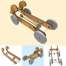 자동차 만들기 2in1 고백 전진 후진 탄성 관성 고무 줄 장력 나무 미니 카 과학 DIY 교구