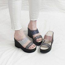 안드 국산 보석 큐빅 키높이 웨지 펄 통굽 슬리퍼10cm