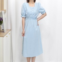 고방 잔체크 스퀘어넥 퍼프 여성 롱원피스