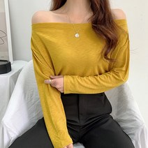 인디우드 (4color) 보트넥 오프숄더 스판 긴팔 티셔츠