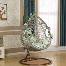 마트498 1인용 라탄 행잉체어 그레이 안락의자 감성인테리어 전원주택 요람 야외테라스 그네의자