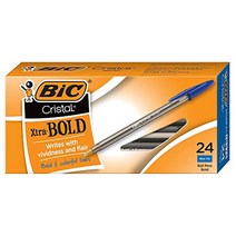 빅 BIC 크리스탈 엑스트라 볼드 볼펜 블랙 두꺼운 굵기 1.6mm 24개입 가성비 추천 미국직구, Blue