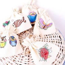 민화 복주머니 만들기/ 캔버스천 복주머니 밑그림 DIY, 모란 복주머니