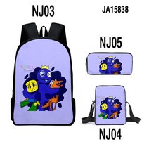 3D 레인보우 프렌즈 Rainbow friends Backpack 3pcs/set Primary Middle Schoolbag Students Boys Girls Crossbody, [08] 카키색