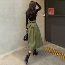 판다율이 코튼 치마 유니크 리본 스커트