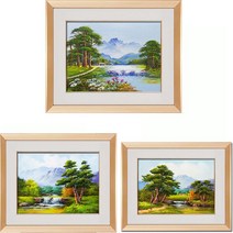 (진품) 국내 유명 화가분이 직접 그린 진품 생기 물 풍경화그림 액자 부자되는 배산임수 산수화 풍경 액자 풍수 유화 현관 거실 사업장 침실 사무실 풍수에좋은 소나무 그림, 14번 그림